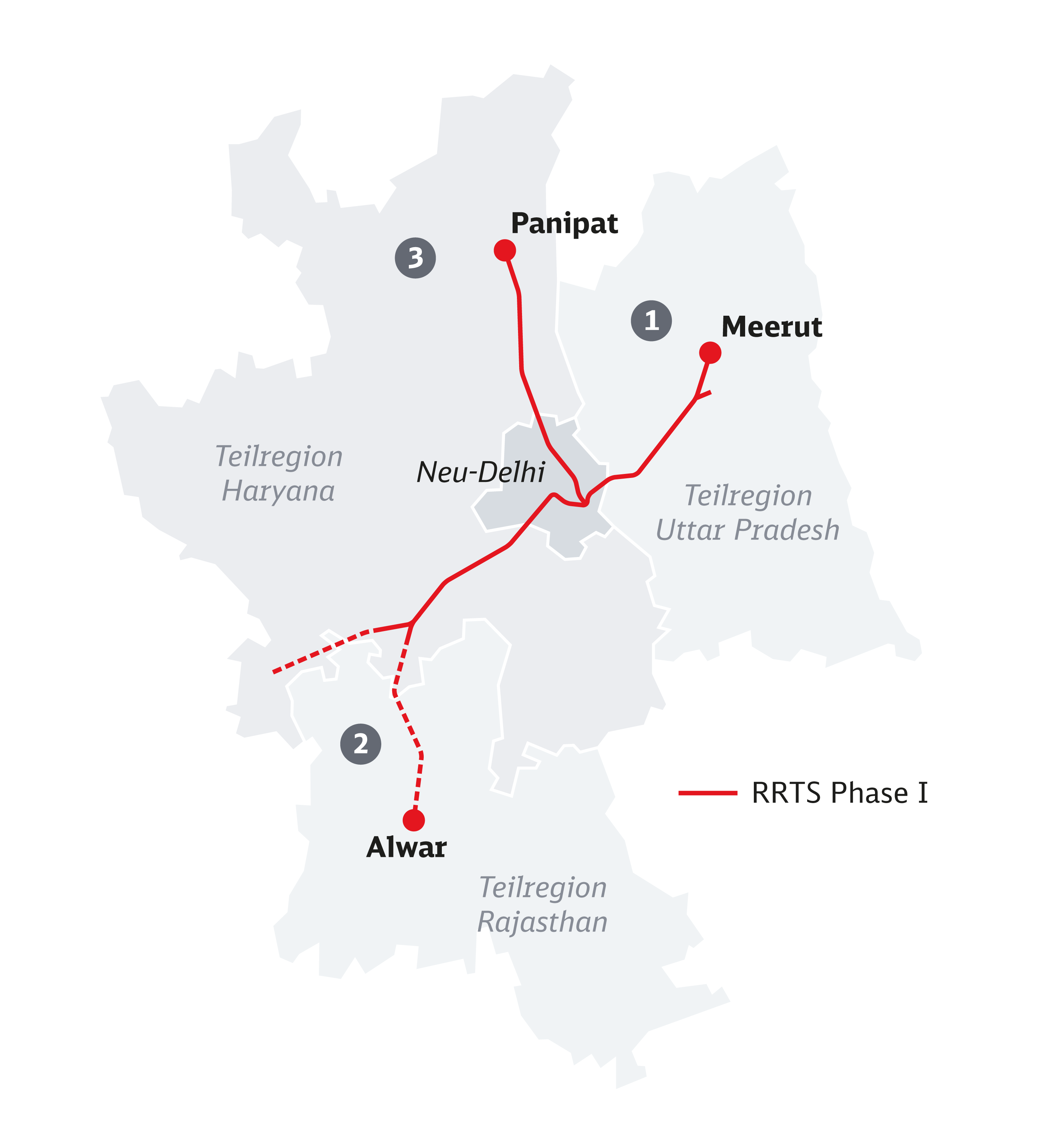 Schnellbahn NCRTC - Streckennetz RRTS Phase 1