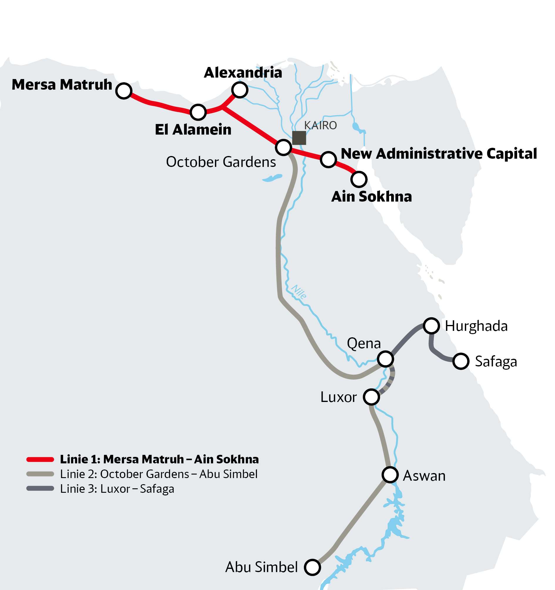 Suezkanal auf Schienen: die neuen Strecken werden das Mittelmeer und das Rote Meer vebinden