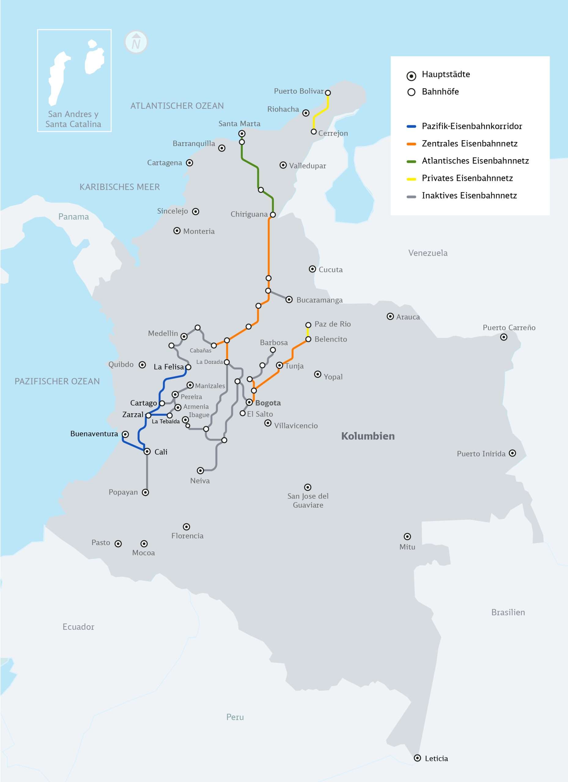Pazifik-Eisenbahnkorridor in Kolumbien: Streckenkarte